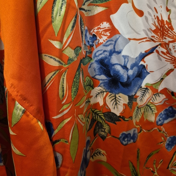 SOFT SURROUNDINGS POLYNESIAN ORANGE RED FLORAL 3/4 SLEEVE PULLOVER TUNIC SIZE 3X - Picture 3 of 7